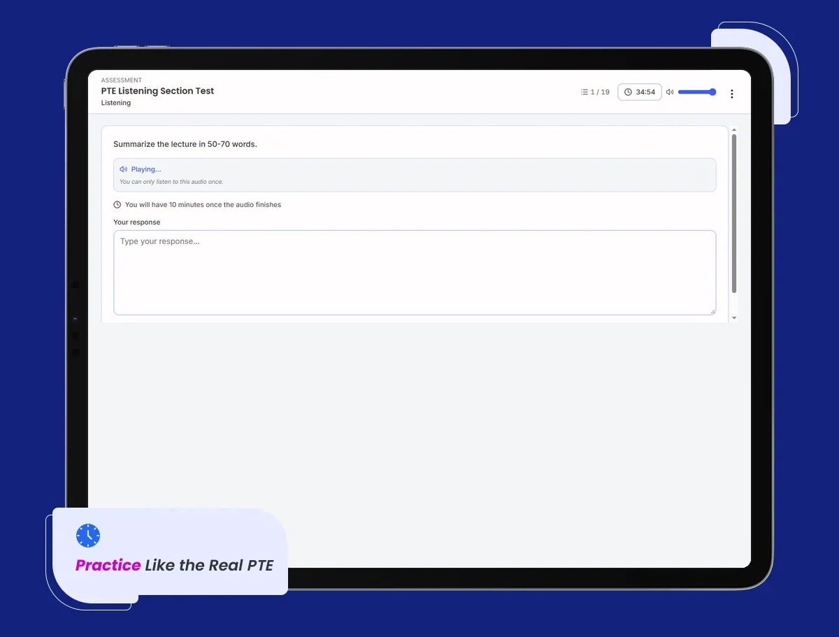 PTE Summarize Spoken Text question in the Galvanize listening section test