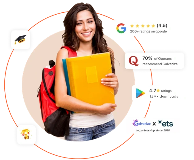 Galvanize student ratings: 4.5 stars from 200+ Google ratings, 70% of Quorans recommend Galvanize, 4.7 stars on average across Galvanize apps and 1.2M+ app downloads, and Galvanize in partnership with ETS since 2018