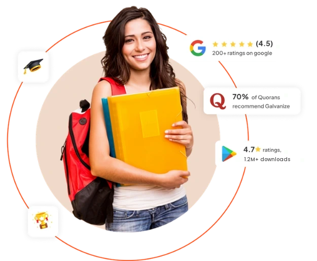 Galvanize student ratings: 4.5 stars from 200+ Google ratings, 70% of Quorans recommend Galvanize, 4.7 stars on average across Galvanize apps and 1.2M+ app downloads