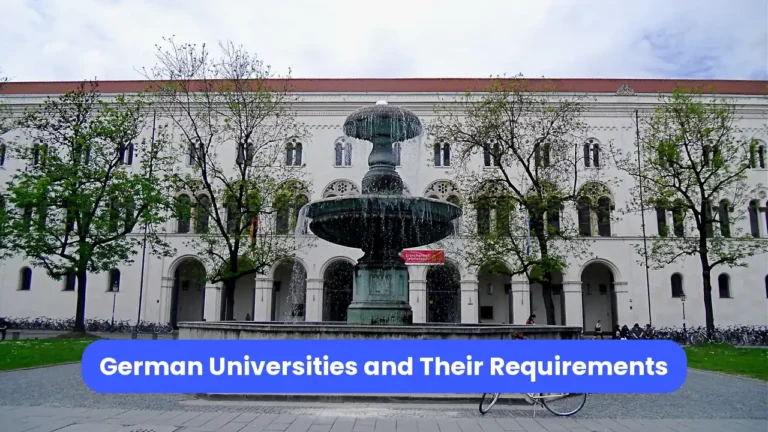 Photo of the LMU Munich main building facade, with a blue title banner.