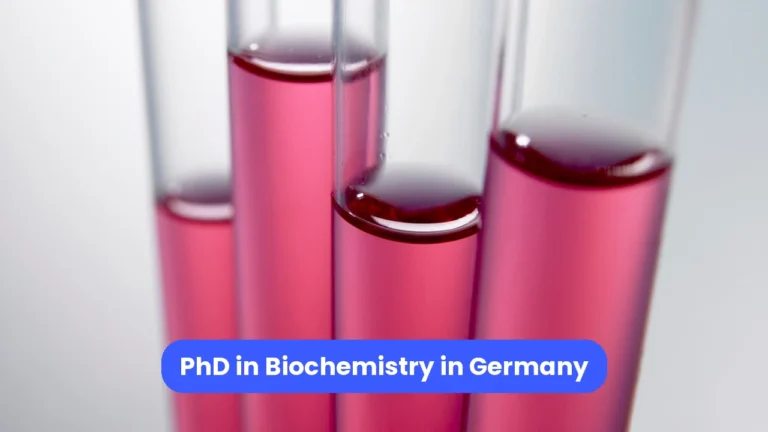 Close-up of four test tubes filled with pink liquid, with a blue title banner.