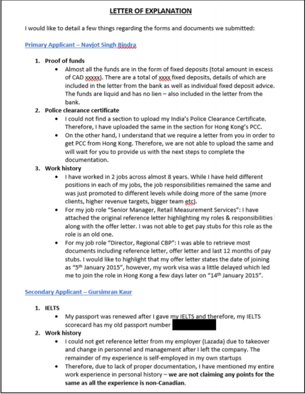 Letter of explaination 1