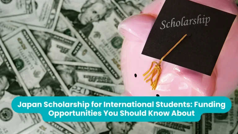 Japan Scholarship for International Students: Funding Opportunities You Should Know About — a pink ceramic piggy bank wearing a black graduation cap with the word Scholarship written on it
